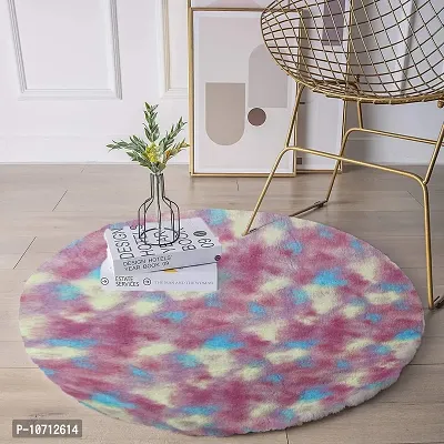 CottonFry Faux Sheepskin Fur Area Rugs Round Fur Throw Rug Floor Mat Circular Carpet for Bedroom Soft Circle Kids Play Mat for Nursery (20x20, Rainbow)