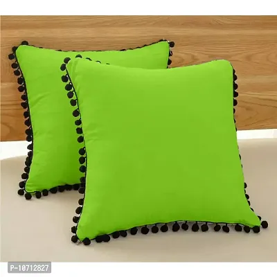 Cottonfry Velvet Black Decorative Pom Pom on Border Lace Throw Cushion Covers/Cases(Size: 16x16 Inches, Color: Green)