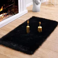 Cottonfry Faux Long Pile Fluffy Fur Rugs Bedroom Furry CarpetSheepskin Area Rugs Kids Room Decor Rectangle Shaped Rug (20x30, Black)-thumb3