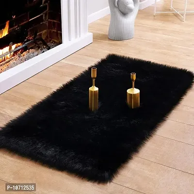 Cottonfry Faux Long Pile Fluffy Fur Rugs Bedroom Furry CarpetSheepskin Area Rugs Kids Room Decor Rectangle Shaped Rug (20x30, Black)-thumb4