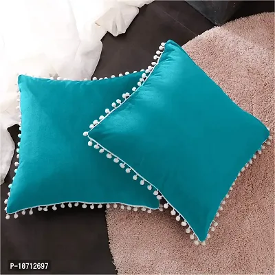 Cottonfry Soft Square 250 Velvet Pillowcases with Pom Poms Throw Pillow Cushion Covers Pack of 5 Piece-thumb2