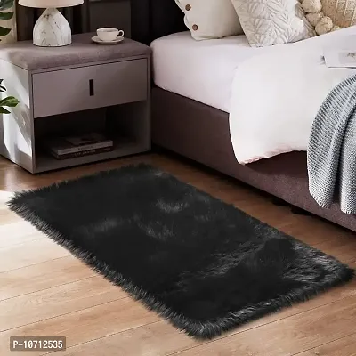 Cottonfry Faux Long Pile Fluffy Fur Rugs Bedroom Furry CarpetSheepskin Area Rugs Kids Room Decor Rectangle Shaped Rug (20x30, Black)-thumb2