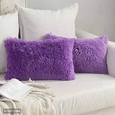 Cottonfry Pack of 2 Luxury Fur Shaggy Fluffy Throw Pillow Covers Set Soft Deluxe Decorative Plush Fleece Pillowcases for Cushion Couch Sofa Bedroom Home (Purple, 16x16)