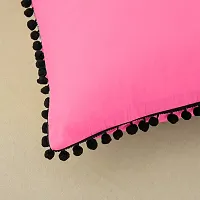 Cottonfry Velvet Black Decorative Pom Pom on Border Lace Throw Cushion Covers/Cases (Radiant Pink, 12x18)-thumb2