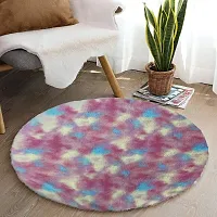 CottonFry Faux Sheepskin Fur Area Rugs Round Fur Throw Rug Floor Mat Circular Carpet for Bedroom Soft Circle Kids Play Mat for Nursery (20x20, Rainbow)-thumb1