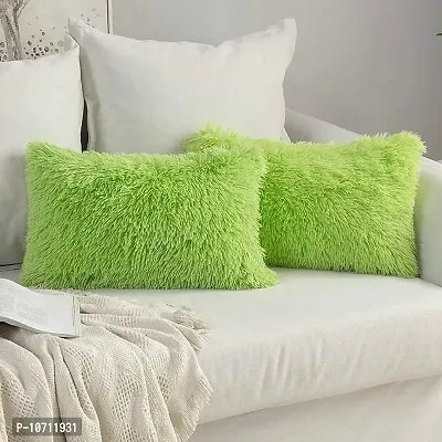 Cottonfry Pack of 2 Luxury Fur Shaggy Fluffy Throw Pillow Covers Set Soft Deluxe Decorative Plush Fleece Pillowcases for Cushion Couch Sofa Bedroom Home (Green, 18x27)