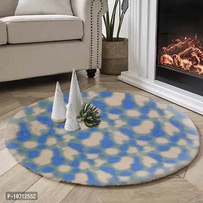 CottonFry Faux Sheepskin Fur Area Rugs Round Fur Throw Rug Floor Mat Circular Carpet for Bedroom Soft Circle Kids Play Mat for Nursery (24x24, Cream Blue)