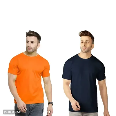 Reliable Multicoloured Polyester Blend Solid Round Neck Tees For Men