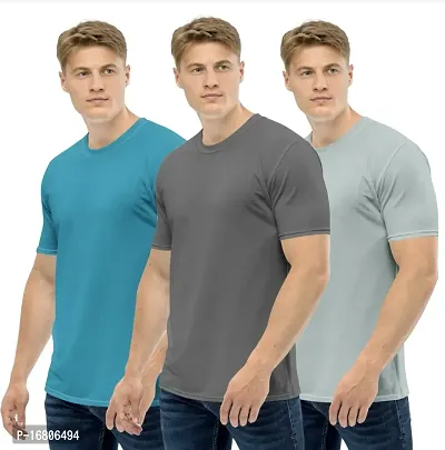 Reliable Multicoloured Polyester Blend Solid Round Neck Tees For Men-thumb0