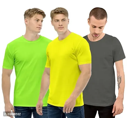 Reliable Multicoloured Polyester Blend Solid Round Neck Tees For Men