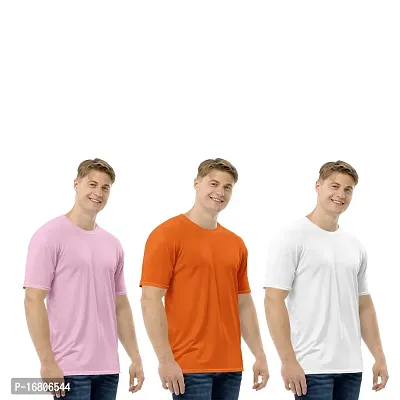 Reliable Multicoloured Polyester Blend Solid Round Neck Tees For Men
