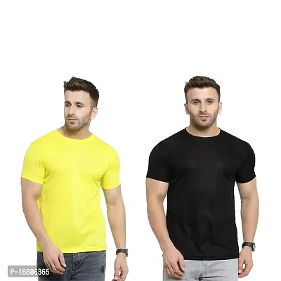 Reliable Multicoloured Polyester Blend Solid Round Neck Tees For Men-thumb0