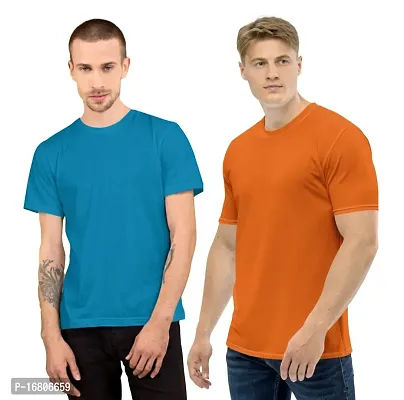 Reliable Multicoloured Polyester Blend Solid Round Neck Tees For Men