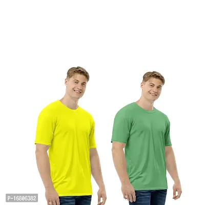 Reliable Multicoloured Polyester Blend Solid Round Neck Tees For Men-thumb0