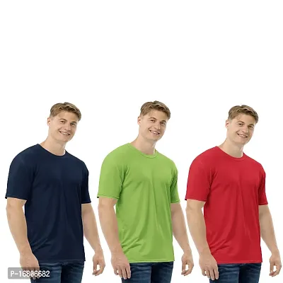 Reliable Multicoloured Polyester Blend Solid Round Neck Tees For Men