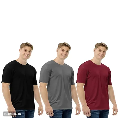 Reliable Multicoloured Polyester Blend Solid Round Neck Tees For Men