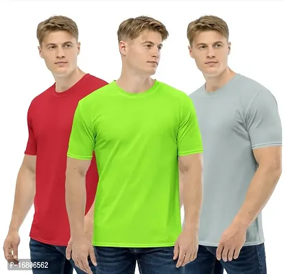 Reliable Multicoloured Polyester Blend Solid Round Neck Tees For Men