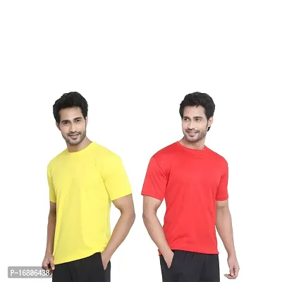 Reliable Multicoloured Polyester Blend Solid Round Neck Tees For Men