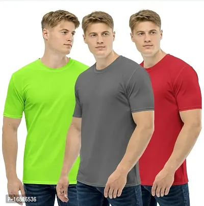 Reliable Multicoloured Polyester Blend Solid Round Neck Tees For Men