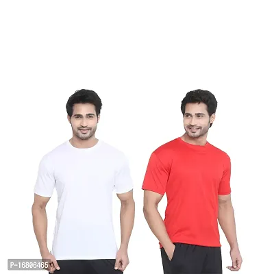 Reliable Multicoloured Polyester Blend Solid Round Neck Tees For Men