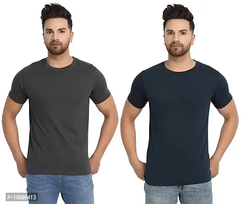 Reliable Multicoloured Polyester Blend Solid Round Neck Tees For Men-thumb0