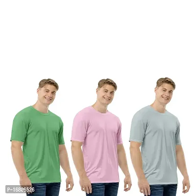 Reliable Multicoloured Polyester Blend Solid Round Neck Tees For Men-thumb0