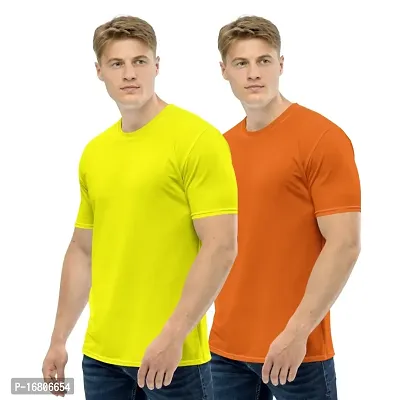 Reliable Green Polyester Blend Solid Round Neck Tees For Men