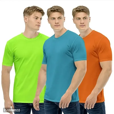Reliable Multicoloured Polyester Blend Solid Round Neck Tees For Men-thumb0