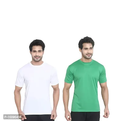 Reliable Multicoloured Polyester Blend Solid Round Neck Tees For Men