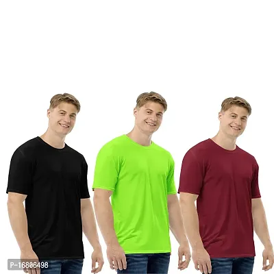 Reliable Multicoloured Polyester Blend Solid Round Neck Tees For Men-thumb0