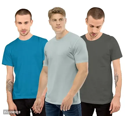 Reliable Multicoloured Polyester Blend Solid Round Neck Tees For Men