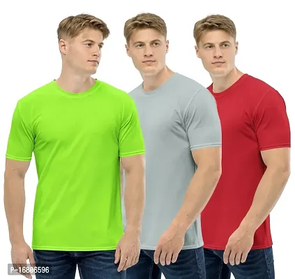 Reliable Multicoloured Polyester Blend Solid Round Neck Tees For Men