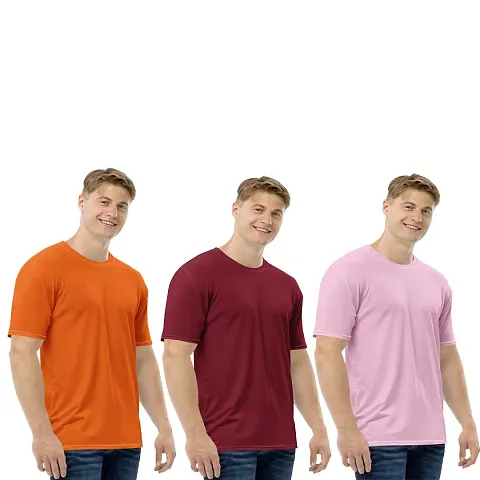 Reliable Blend Solid Round Neck Tees For Men