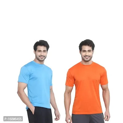 Reliable Multicoloured Polyester Blend Solid Round Neck Tees For Men