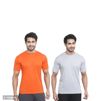 Reliable Multicoloured Polyester Blend Solid Round Neck Tees For Men