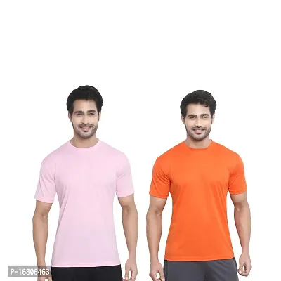 Reliable Multicoloured Polyester Blend Solid Round Neck Tees For Men