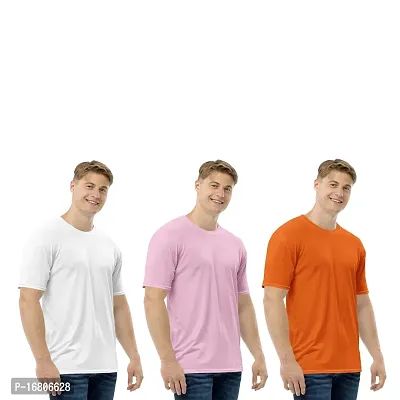 Reliable Multicoloured Polyester Blend Solid Round Neck Tees For Men