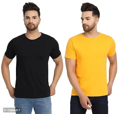 Reliable Multicoloured Polyester Blend Solid Round Neck Tees For Men