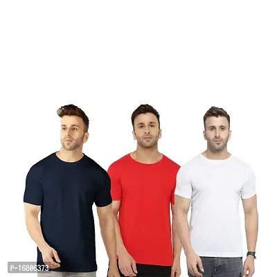 Reliable Multicoloured Polyester Blend Solid Round Neck Tees For Men