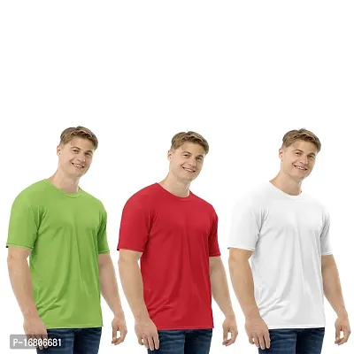 Reliable Multicoloured Polyester Blend Solid Round Neck Tees For Men-thumb0
