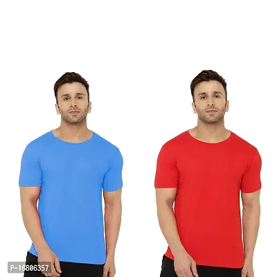 Reliable Multicoloured Polyester Blend Solid Round Neck Tees For Men-thumb0