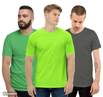 Reliable Multicoloured Polyester Blend Solid Round Neck Tees For Men