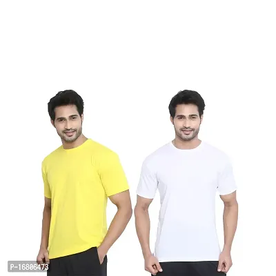 Reliable Multicoloured Polyester Blend Solid Round Neck Tees For Men