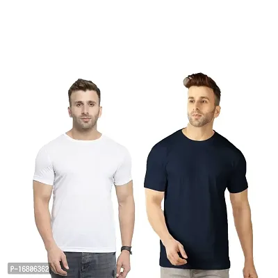 Reliable Multicoloured Polyester Blend Solid Round Neck Tees For Men-thumb0