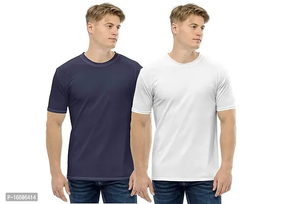 Reliable Multicoloured Polyester Blend Solid Round Neck Tees For Men