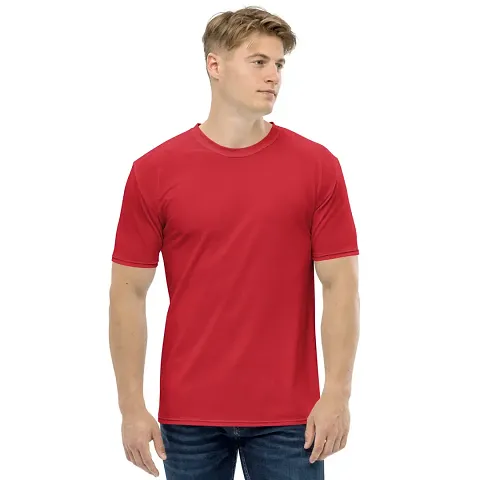 MonkManiac 100% Polyester Plain Regular Fit Round Neck Half Sleeve Sports T Shirt for Men's and Boy's Red