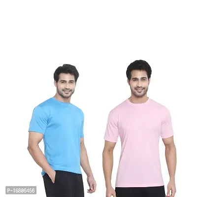 Reliable Multicoloured Polyester Blend Solid Round Neck Tees For Men