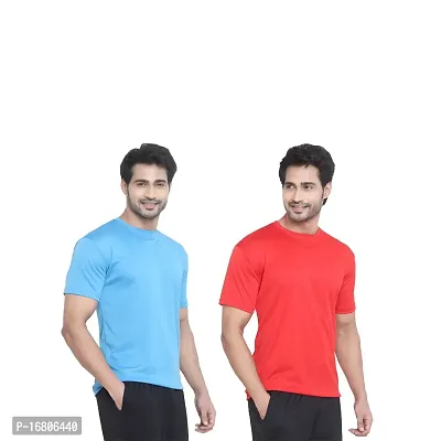 Reliable Multicoloured Polyester Blend Solid Round Neck Tees For Men