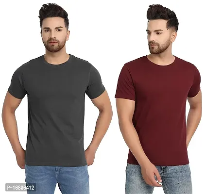 Reliable Multicoloured Polyester Blend Solid Round Neck Tees For Men