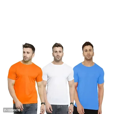 Reliable Multicoloured Polyester Blend Solid Round Neck Tees For Men-thumb0